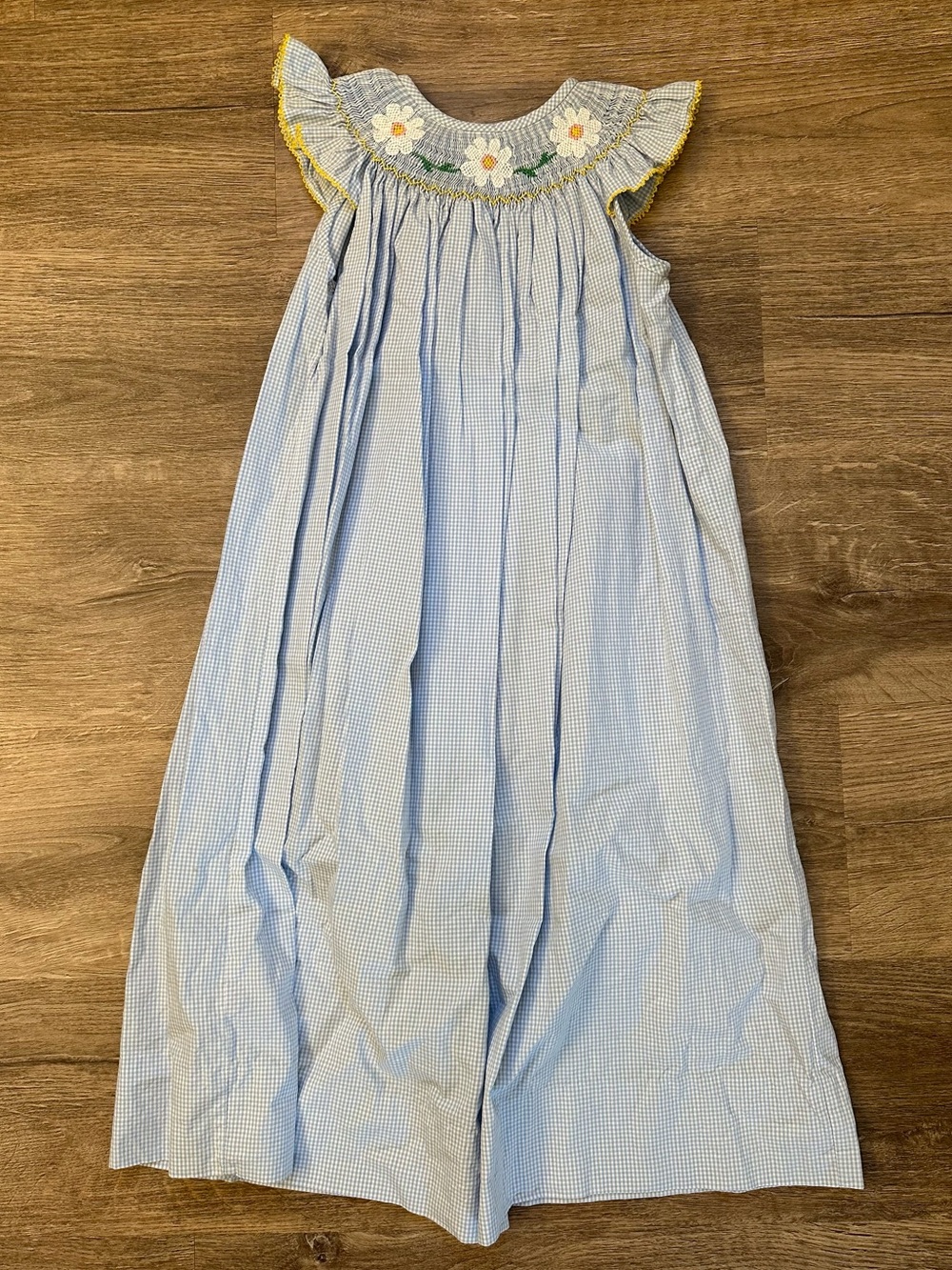 Classic Whimsy Blue Gingham Smocked Sundress with Daisy Embroidery 6